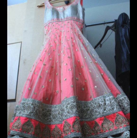 Designer Anarkali Suit in Coral Colour - Picture 2 of 4